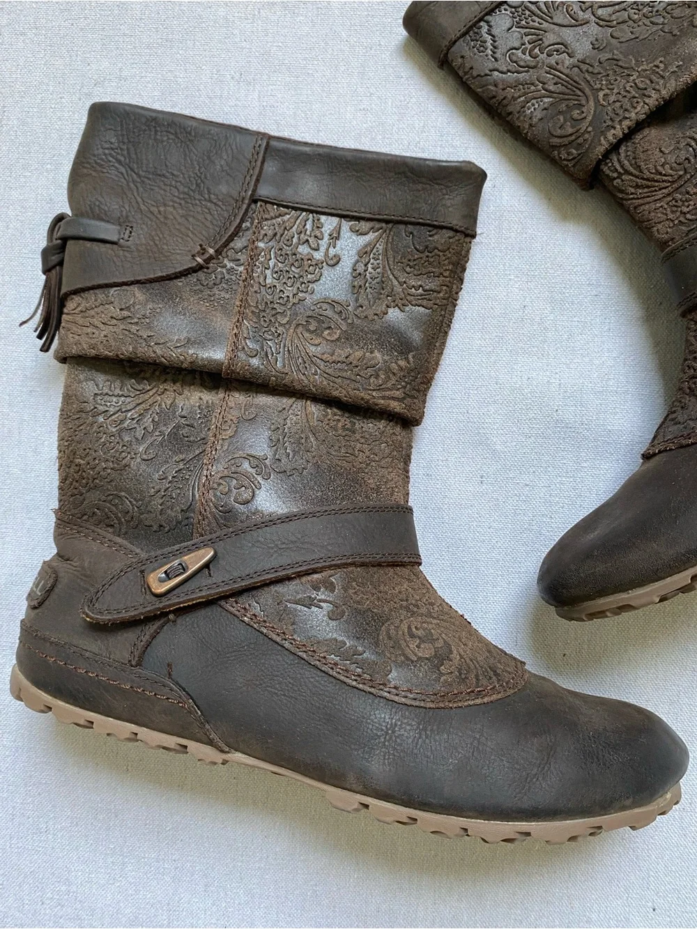 Merrell Haven Embossed Tooled Leather Brown Pull On Boot